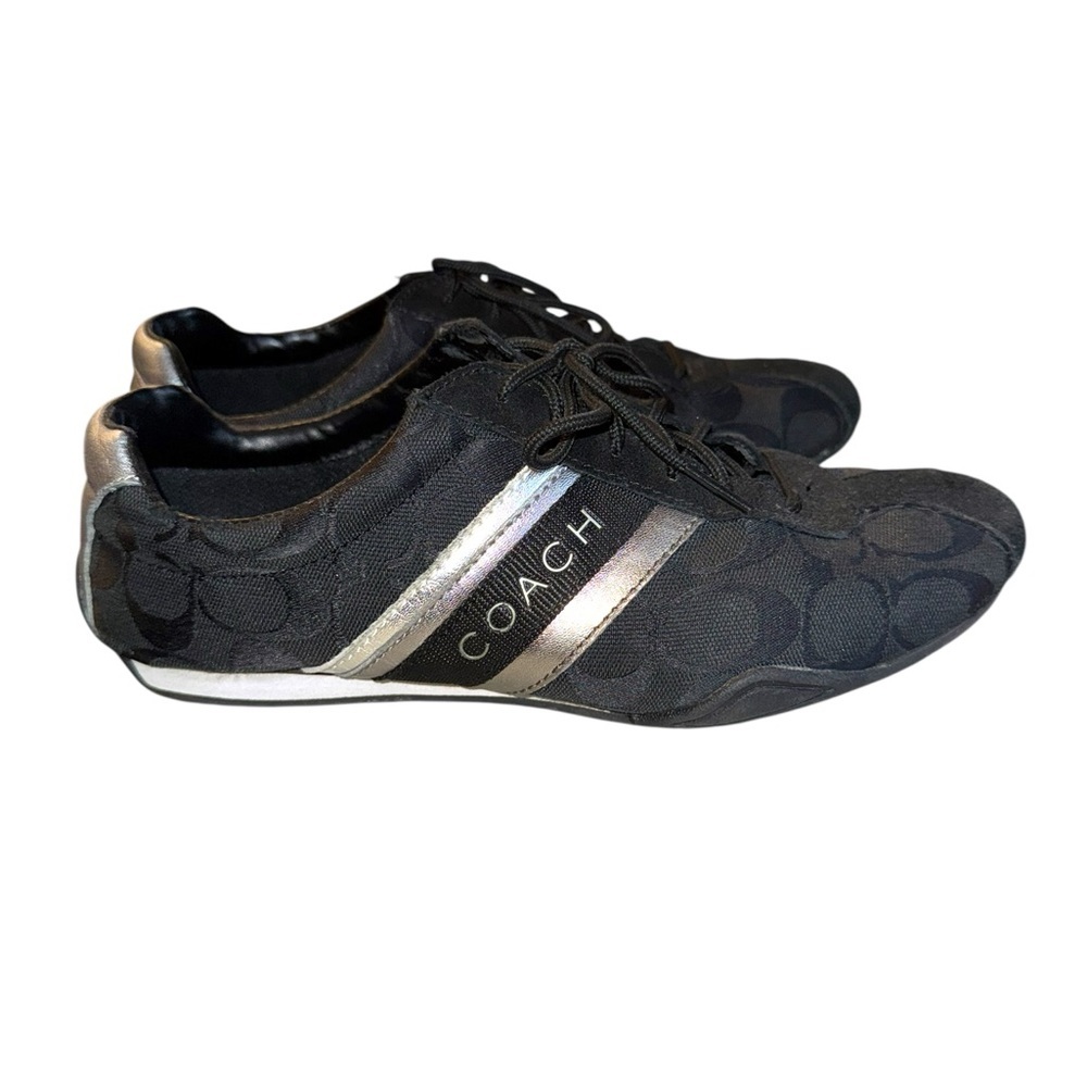 Y2K Coach Jayme Signature Canvas Sneakers Black Silver Racing Style Sz 8 Box - Picture 2 of 15